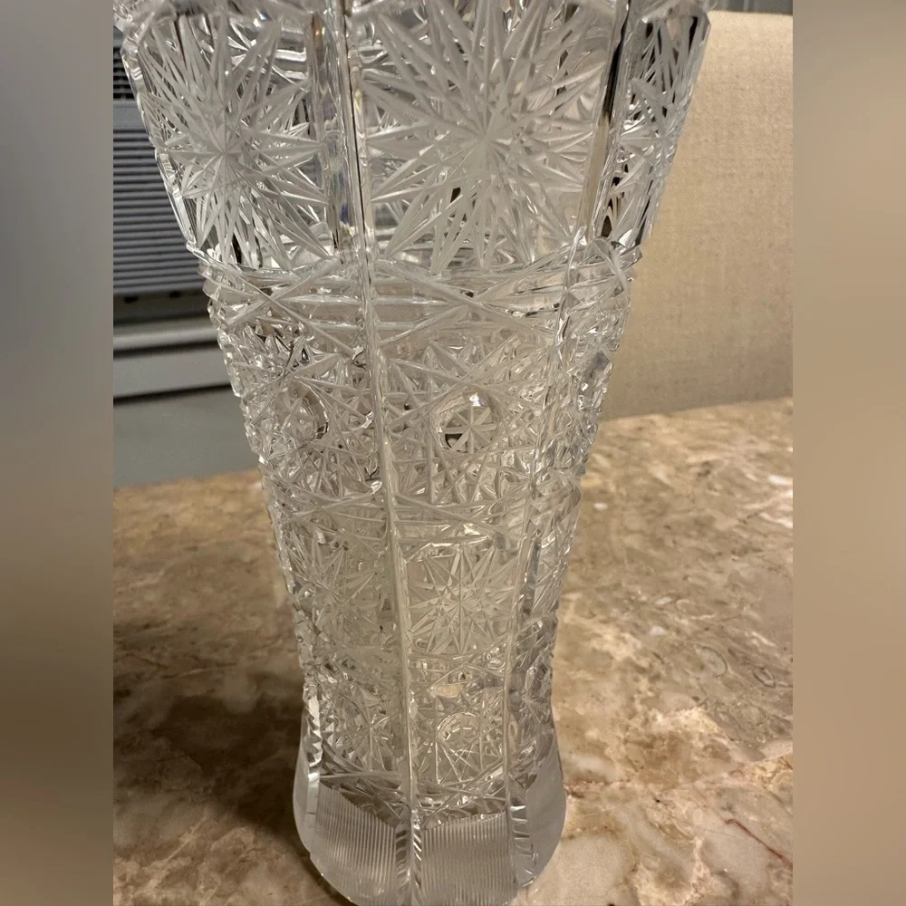 8 Crystal Vase Bohemian Czech Hand Cut Queen Lace 24% Lead